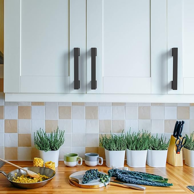 Asidrama 6 Pack 3.75 Inch(96mm) Matte Black Kitchen Cabinet Handles, Cabinet Pulls Kitchen Cabinet Hardware for Cupboard Drawer Pulls