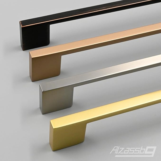 Alzassbg 5 Pack Champagne Copper Cabinet Pulls, 6.3 Inch(160mm) Hole Centers Rectangle Cabinet Handles Kitchen Pulls for Drawers and Cabinets AL3051SCG