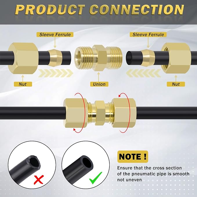 53 Pcs Brass Compression Fittings Assortment Kit, 1/8" 3/16" 1/4" 3/8" 1/2" OD Tube & NPT Thread Compression Union Fittings Connectors & Compression Sleeves Ferrules