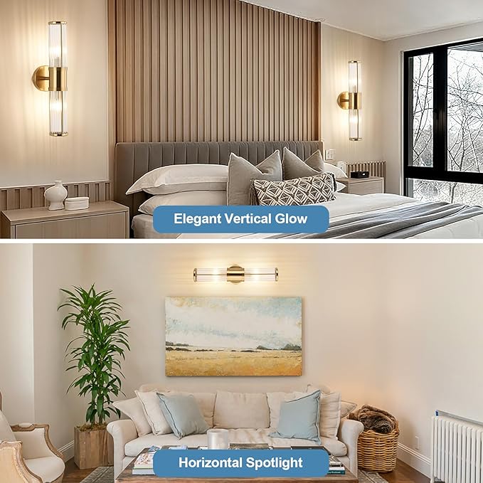 Glass Rods Wall Light Fixture Indoor Brass Bathroom Vanity Lights Beside Mirror Lighting Lamps Up and Down Wall Mounted Light E12 Socket