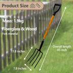 Garden Fork, 4-Tines Pitchforks,45-Inch Pitchfork for Gardening,Fiberglass Digging Fork Pole, D-Handle