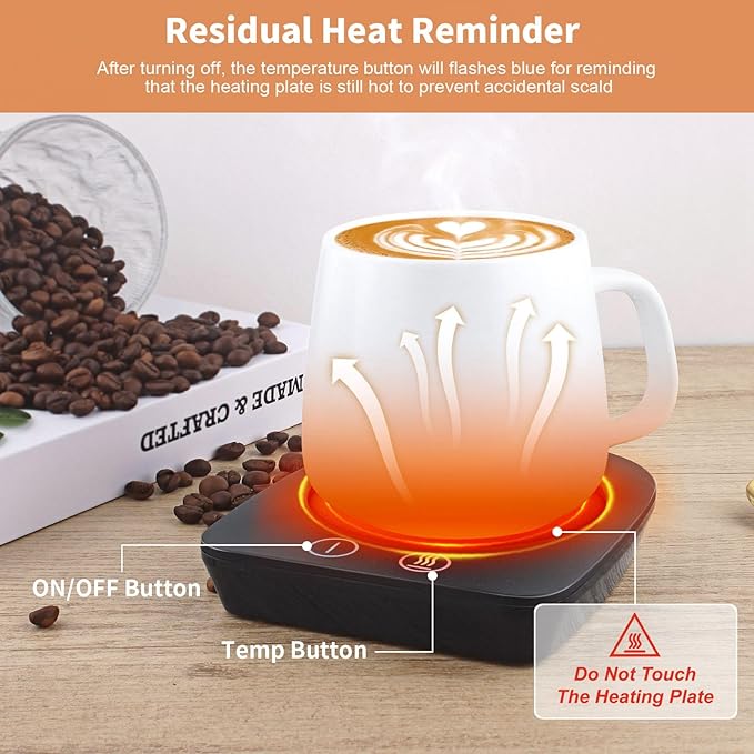 VOBAGA Mug Warmer& Coffee Mug Warmer for Office Desk Use, Candle Warmer with Three Temperature Settings, Coffee Warmer Plate for Cocoa Tea Water Milk with Auto Shut Off After 4 Hours, for Ideal Gifts