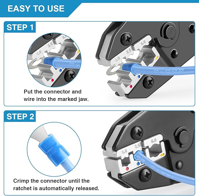 Crimping Tool for Insulated Electrical Connectors AWG 22-10 - Ratcheting Wire Terminal Crimper - Crimping Pliers - Crimper Tool Electrical - Crimp Tool