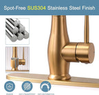 GIMILI Gold Kitchen Faucet with LED Single Handle Kitchen Sink Faucet with Pull Down Sprayer Commercial Double-Headed Stainless Steel Kitchen Faucets Sink with Deck Plate
