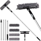 Professional 72'' Window Squeegee Cleaning Washing Tool/Kit with Extension Pole, 3 in 1 Squeegee for Window Cleaning Kit for High Window with 1 Rotatable Head 4 Interchangeable Scrubber
