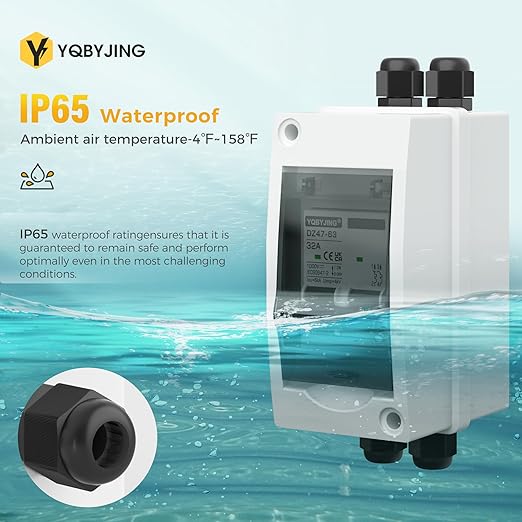 DC Solar Panel Disconnect Switch 32 Amp Miniature Circuit Breaker Box 1000V 2 Poles with IP65 Waterproof UV-Proof Box for Outdoor Solar PV Homes Battery