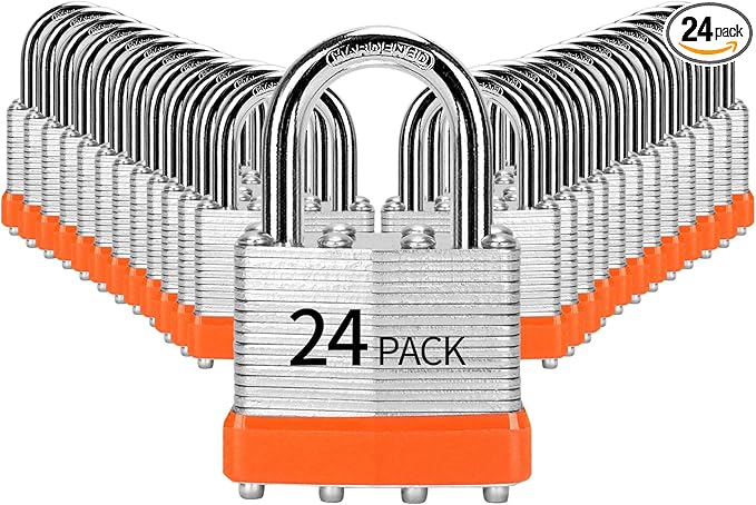 Padlocks Keyed Alike, Pack of 24, Laminated Steel Keyed Lock (1-9/16", 40mm), Padlocks with Same Key, Normal Shackle, for Toolbox, Locker & StorageUnit or More