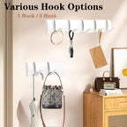 Folding Coat Hooks, Wall Mounted Coat Rack with 5 Retractable Hooks, Heavy Duty Towel Rack for Bathroom Wall Hook for Hanging Clothes Bathrobe, Stainless Steel Coat Hanger for Entryway(White)