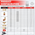 CheeMuii 76 PCS Brass DOT Air Line Fittings with 100FT 1/4" and 50FT 3/8" Red DOT Air Lines Kit Push Lock Air Line Quick Connect Fittings with Pneumatic Tubing Set