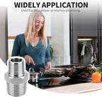 4 Pack 1/2 to 3/8 Reducer Faucet Adapter 304 Pipe Fitting 3/8 Male to 1/2 Male Supply Line Adapter for RV Kitchen Plumbing Water Hose Pipe Connector with Rubber Washer