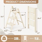 GameGem 3 Step Ladder Folding Step Stool with Wide Anti-Slip Pedal, 330LBS Capacity, Lightweight Portable Stepladder for Home and Kitchen Use, Cream White