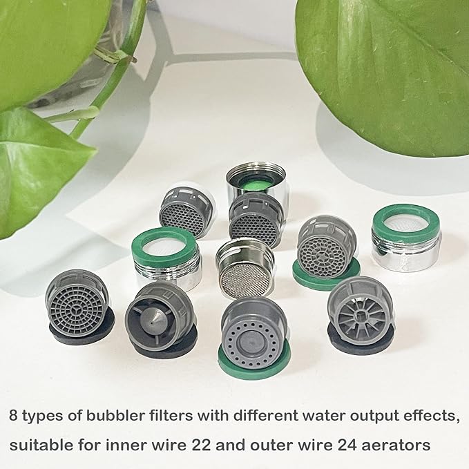 Faucet Aerator 2.2 GPM Plugin Restrictor Replacement Parts For Bathroom or Kitchen Plug-In Aerator (8 Sets With Gasket)