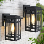 Outdoor Wall Light Fixtures 9.76'', Waterproof Porch Lights Lantern, Exterior Modern Matte Black Wall Mount Lighting, Anti-Rust E26 Socket Outside Scones for Front Door Garage Patio, 2 Pack