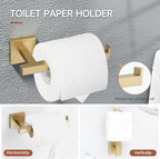 TQKAG 7-Pieces Brushed Gold Bathroom Hardware Accessories Set 23.6" SUS304 Stainless Steel Towel Bar Set Toilet Paper Spare Rolls Storage Holder Wall Mounted