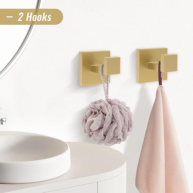 YACVCL Brushed Gold Bathroom Hardware Accessorie Set 23.6 Inch Towel Bar Set 5-Pieces Towel Rack&Holder Set for Bathroom,Upgraded Toilet Paper Holder with Shelf,Stainless Steel Wall-Mounted