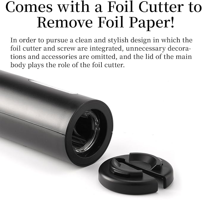 Electric Wine Opener, Battery-Powered, Cork Puller, Foil Cutter Included, Simple Design, Effortless and Enjoyable Wine Cork Removal, Convenient Wine Accessory, Best Choice for Wine Lovers(Black)