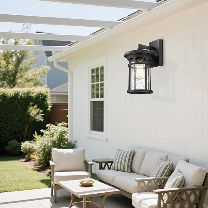 Outdoor Wall Sconces, Exterior Lantern Lighting Fixture, Mounted Lights for Patio, Porch, Garden, Balcony (Black, 12" H-2Pack)