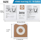 3 Pack VF3502 Shop Vac Bags, Compatible with Ridgid Vacuum 12-16 Gallon, Replacement Fiter Bags, 23743 VF3502 High Efficiency Dust Bags