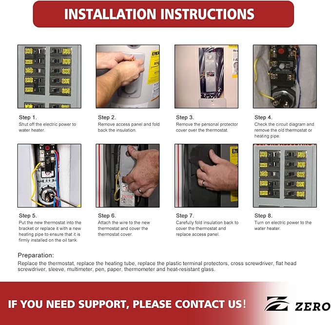 Zero EWH-02 Electric Water Heater Repair Kit with 4500W 240V Elements & TOD Thermostats, Upper/Lower, Fits Rheem, AO Smith, Richmond, Kenmore, GE