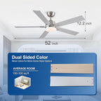 52 Inch Ceiling Fans with Lights and Remote, Brushed Nickel Ceiling Fan, 6 Speed Reversible DC Motor, 3CCT Dimmable LED, Modern Design for Bedroom, Living room & Covered Outdoor,Includes Downrod