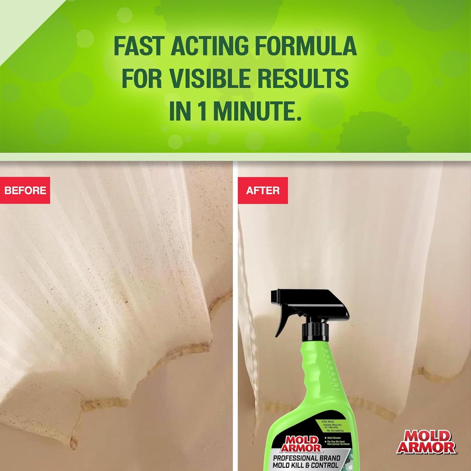 Mold Armor Professional Brand Mold Kill & Control Spray, 32 oz., Hard Surface Mold and Mildew Remover, Visible Results in Minutes, Eliminates Bacteria and Viruses