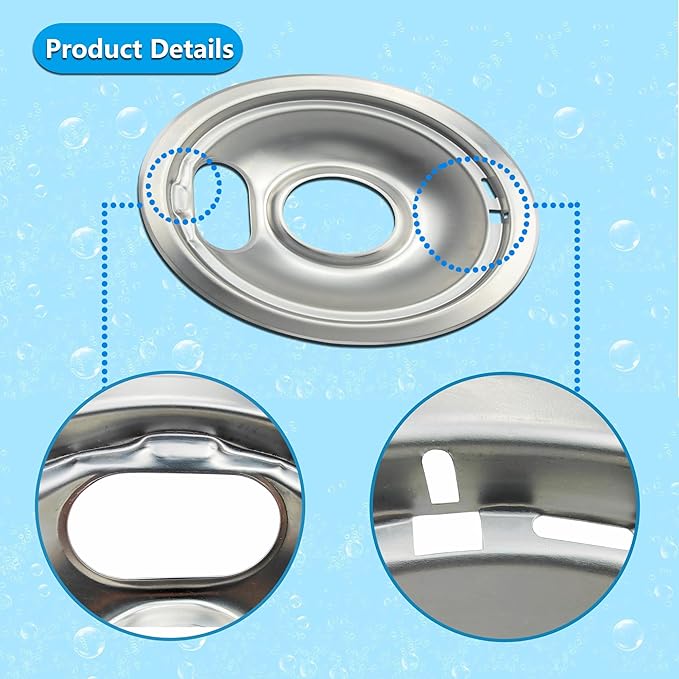 Premium Drip Pan Electric Stove Burner Covers for Whirlpool, Maytag, Kenmore - Replacement for W10278125, W10196405 & W10196406-4 Pack (2x6" and 2x8")