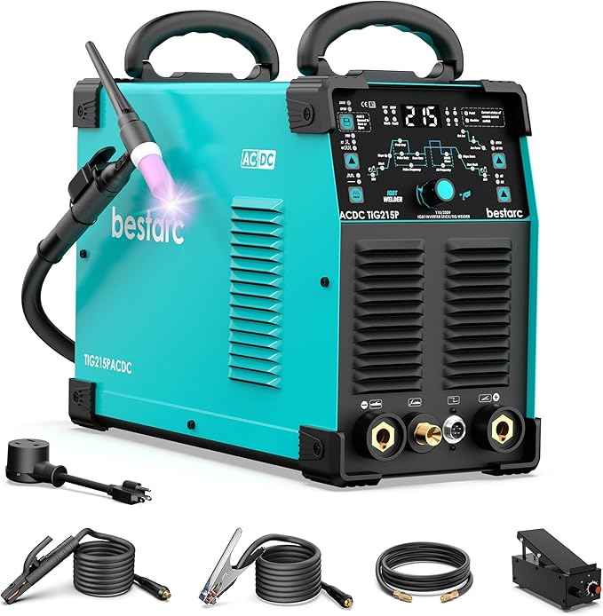 bestarc AC/DC TIG Welder, 215Amp Aluminum TIG Welder with Pulse TIG, 110V/220V Dual Voltage TIG Welding Machine with DC TIG/AC TIG/Pulse TIG/Stick Welding
