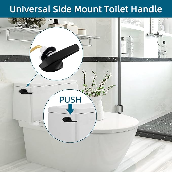 2Pack Universal Side Mount Toilet Handle Replacement Kit Compatible with Kohler K-GP30324-CP/Glacier Bay Toilet with Flapper Chains, Metal Toilet Flusher Lever, Matteblack