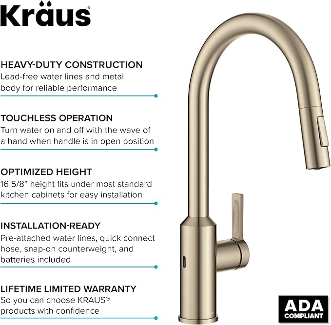 KRAUS Oletto Touchless Sensor Pull-Down Single Handle Kitchen Faucet in Spot-Free Antique Champagne Bronze, KSF-2830SFACB