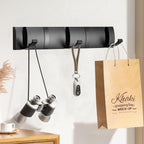 Folding Coat Hooks, Wall Mounted Coat Rack with 5 Retractable Hooks, Heavy Duty Towel Rack for Bathroom Wall Hook for Hanging Clothes Bathrobe, Stainless Steel Coat Hanger for Entryway(Black)