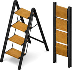 Taranta 4 Step Ladder,Aluminum Lightweight Folding 4 Step Stool with Anti-Slip Wide Pedal, 330lbs Capacity Step Ladder for Household,Kitchen,Office - BlackWoodgrain
