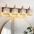 Crystal Vanity Lights - Black Gold 4 Light Bathroom Vanity Light Fixtures Over Mirror Modern Vanity Light
