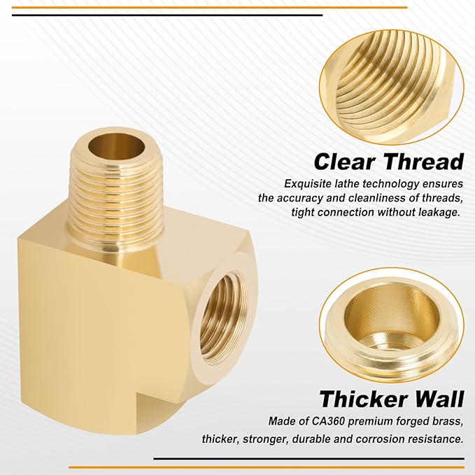 KOOTANS 4 Pack Brass Tee Fittings 1/8" NPT Female to 1/8" NPT Female to 1/8" NPT Male Barstock Street Tee Fittings 3 Way Brass Pipe Fitting