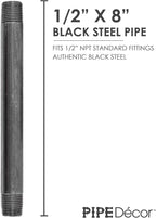 PIPE DÉCOR 1/2” x 8” Malleable Cast Iron Pipe Nipple, Pre Cut Connectors, Industrial Steel Grey Fits Standard Half Inch Black Threaded Pipes Nipples and Fittings, Build Vintage DIY Furniture, 6 Pack