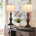 27.5" Farmhouse Table Lamp for Living Room Set of 2,Vintage Bedside Nightstand Lamps with USB C+A Ports & AC Outlet,3-Way Dimmable Touch Control Retro Black Desk Lamp for Bedroom,Black