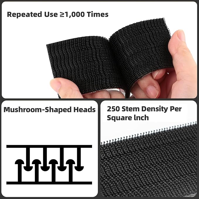 3M Dual Lock SJ3550 1"×6ft Black 2 Pack Reclosable Fastener Mounting Tape Interlocking Mushroom Shaped Strong Adhesive Hook Lock Sticky Tape for Indoor and Outdoor(DB251902)