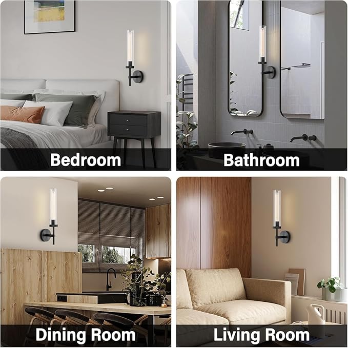 Black Wall Sconces 19.48'' Knurled Texture Indoor Wall Light Fixtures, Bathroom Vanity Light Fixtures with Clear Glass, Modern Wall Lamp for Bathroom Living Room Bedroom Hallway