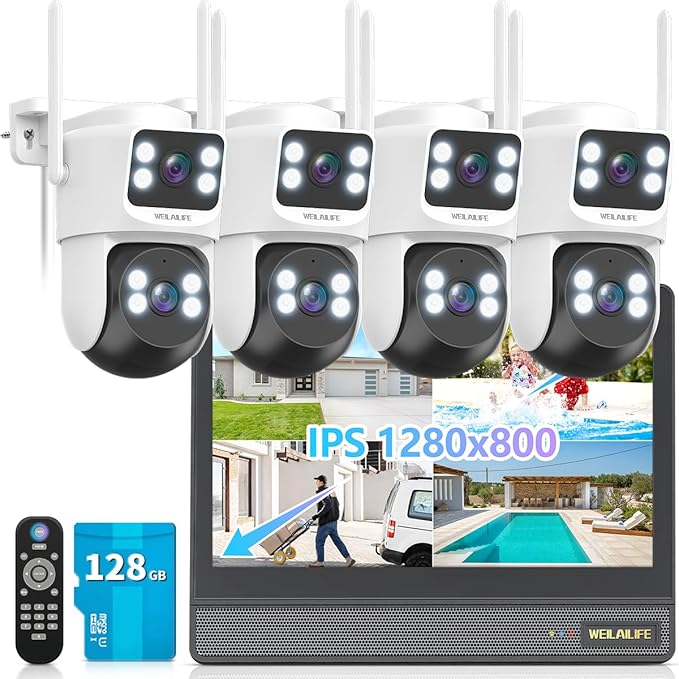 【All-in-One Security System】 4MP PTZ Security Cameras Wireless Outdoor, WiFi Home Surveillance System, Outside Wireless Security Systems Surveillance DVR Kits