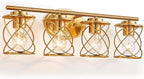mavcadonf Bathroom Vanity Light Fixtures Over Mirror, 4 Lights Modern Bathroom Wall Lamp for Mirror Kitchen Living Room Hallway Cabinet Porch, Farmhouse Wall Lights with Cage Shade, Brushed Gold