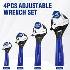 WORKPRO 4-piece Adjustable Wrench Set, 6-Inch & 8-Inch & 10-Inch & 12-Inch Wrenches, Wide Jaw Black Oxide Wrench, Metric & SAE Scales, Cr-V Steel, for Home, Garage, Workshop