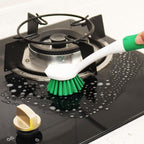 Dish Brush with Handle, 2 Pack Scrub Brushes with Built-in Scraper for Cleaning Kitchen, Pots, Pans and Sink, Scrubber Washing Tools, Green