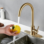 Single Handle High Arc Brushed Gold Kitchen Faucet Stainless Steel Commercial Single Hole Kitchen Sink Faucet, Modern One Hole Bar Sink Faucet with Deck Plate