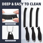Hard Bristle Crevice Cleaning Brush - Home Cleaning Tools, Multi-Purpose Crevice Supplies for Kitchen, Bathroom, Toilet, Window, Vehicle, Faucets, Grout, Home (3, Black)