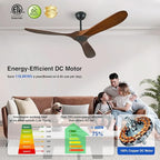 60 Inch Wood Ceiling Fan No Light,ETL Listed Farmhouse Outdoor Ceiling Fans for Patios with Remote,3 Blade Low Profile Windmill Propeller Room Fan with High CFM DC Motor for Exterior Pergola(Walnut)
