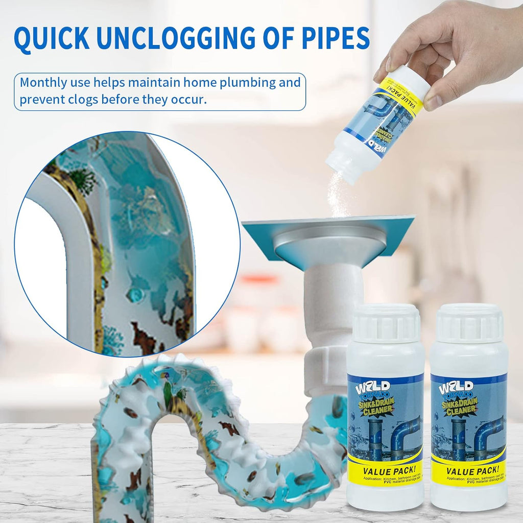 Wild Tornado Pipe Dredge,Powerful Sink Cleaner Powder Fast Foaming for Kitchen Toilet Pipeline Quick Cleaning Tool（2pcs）