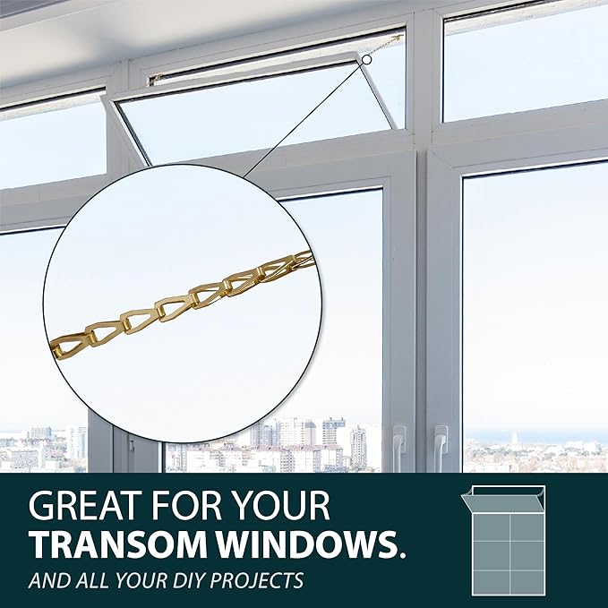 MEGA HANDLES Transom Door Chain 12-Inch, Door Chain Stopper for Transom Windows, Cabinet Door Restraint, Chain Lid Support, Durable Transom Window Hardware for Enhanced Safety - Satin Brass