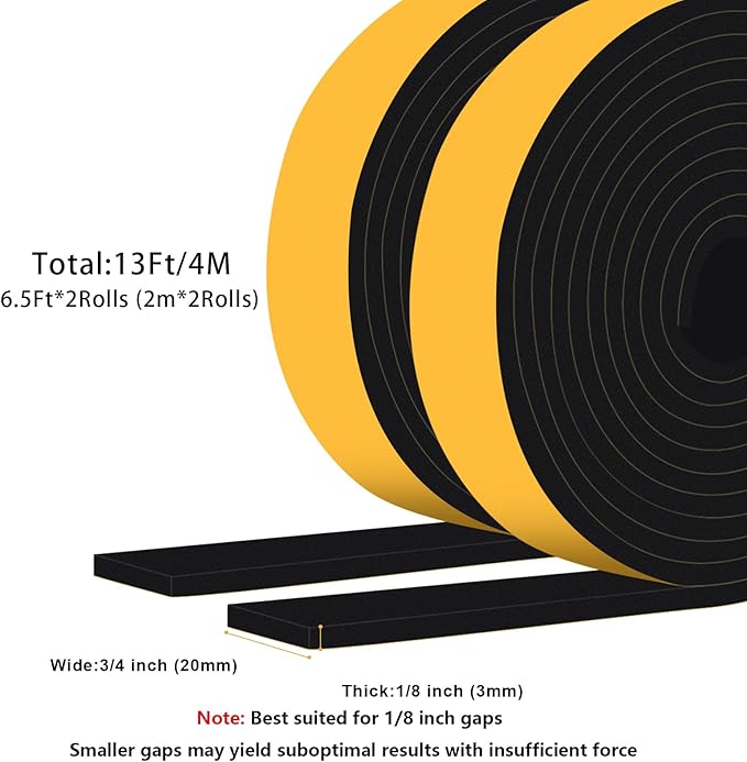 Strong Adhesive Weather Stripping for Doors and Windows, High Density Door Seal, SoundProof Weatherproof Foam Insulation Tape, Windproof, Anti-Scratch Weatherstrip (3/4 in x 1/2 in x 13Ft)