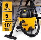 DEWALT 9 Gallon Wet/Dry VAC, Heavy-Duty Shop Vacuum with Attachments, 5 Peak HP, with Blower Function, DXV09PA