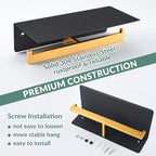 APLusee Double Toilet Paper Holder with Phone Shelf, 304 Stainless Steel Bathroom Tissue Hanger, Wall Mounted Dual Roll Paper Dispenser, Black & Gold