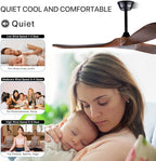 60" Ceiling Fan, No Light & Remote Control - Quiet 3 Blade Wood Walnut, Suitable for Patios & Farmhouse